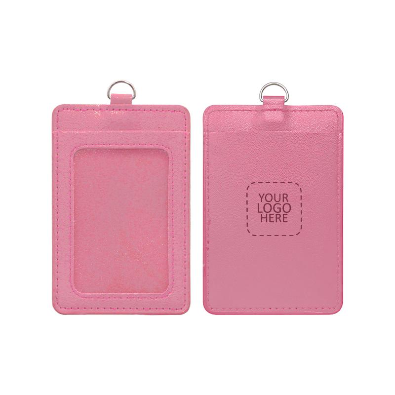 Premium PU Leather ID Card Holder Vertical - Pink with Logo